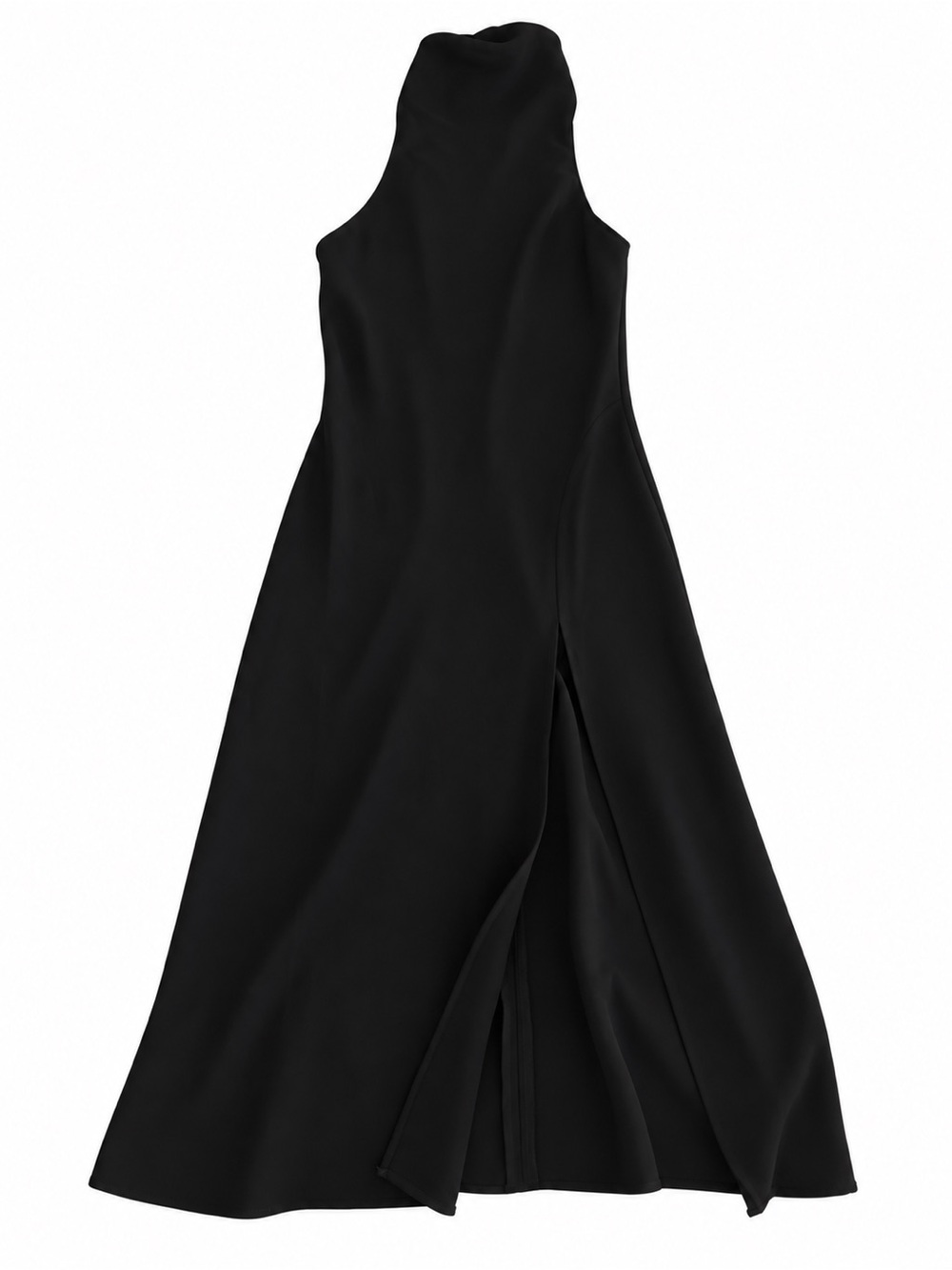 Amanda Uprichard Black High-Neck Sleeveless Maxi Dress with Front Slit